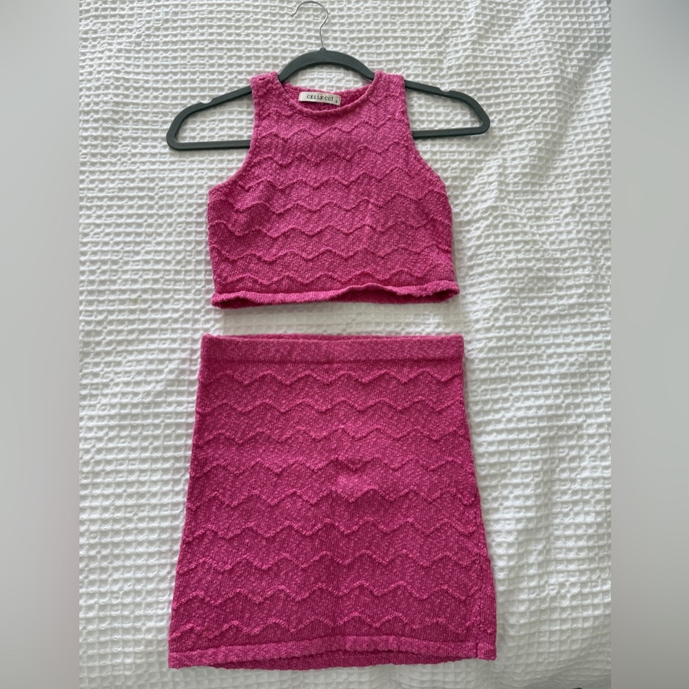 Pink Cropped Top and Skirt Set
